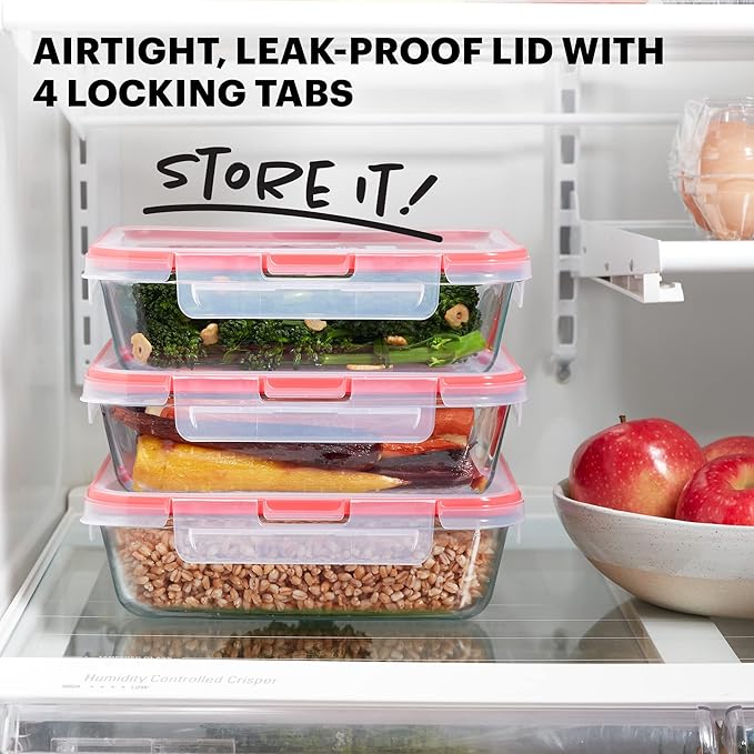 Pyrex Freshlock Glass Food Storage Containers Set, Airtight & Leakproof Plastic - Image 4