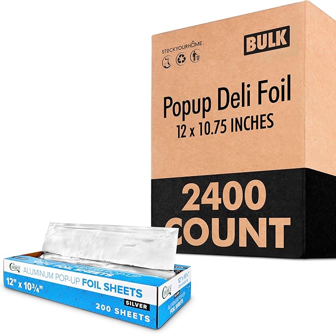 2400 Count Pre-Cut Deli Foil Sheets – 12” Heavy-Duty Pop-Up Aluminum Sheets by StockYourHome