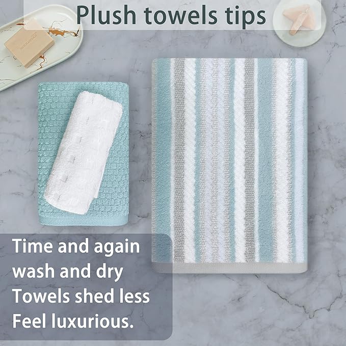 VOOVA & MOVAS 3PCS Bathroom Towels, 100% Cotton, Quick Dry, 1 Stripe Bath - Image 3