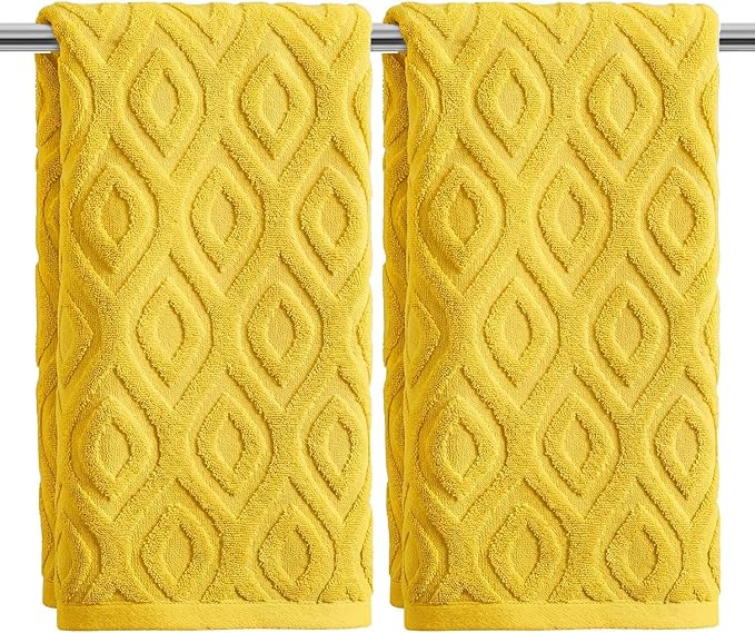 Artoid Mode 2 Pcs Yellow 3D Diamond Grid Jacquard Hand Towels by ArtoidMode