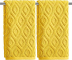 Artoid Mode 2 Pcs Yellow 3D Diamond Grid Jacquard Hand Towels by ArtoidMode