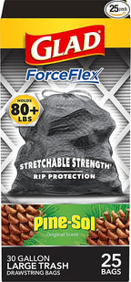 Glad Large 30 Gallon Trash Bags, Pine-Sol Heavy Duty Garbage Bags, Forceflex by GladTrashFoodStorage