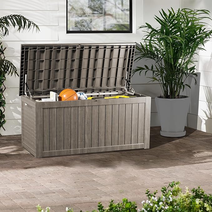 TARKARI 200 Gallon Lockable Resin Deck Box, Waterproof & UV-Resistant Outdoor Storage Box for Outdoor Cushion Storage, Garden Tools & Pool Accessories Storage, Gray - Image 5