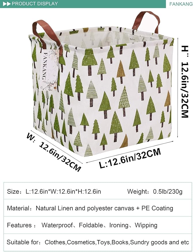 FANKANG Square Nursery Hamper Storage Bins Canvas Laundry Basket Foldable - Image 2