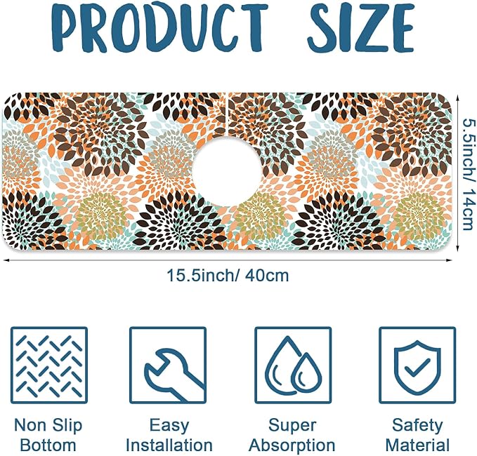 Vintage Flowers Kitchen Sink Splash Guard Faucet Mat Abstract Floral Super - Image 2