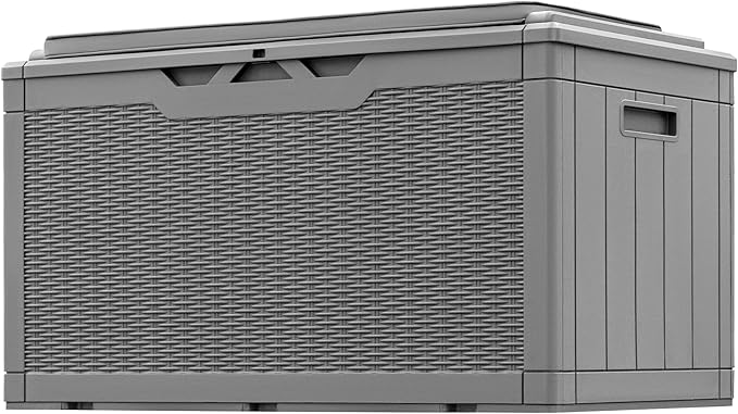 Greesum 100 Gallon Resin Deck Box Large Outdoor Storage with Cushions for Patio Furniture, Garden Tools, Pool Supplies, Weatherproof and UV Resistant, Lockable,Gray by BuynowfromGreesum