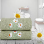 2 Pcs Daisy Flower Hand Towels Gray Green Bathroom Decor 14x29 Inch Embroidered - Image 5