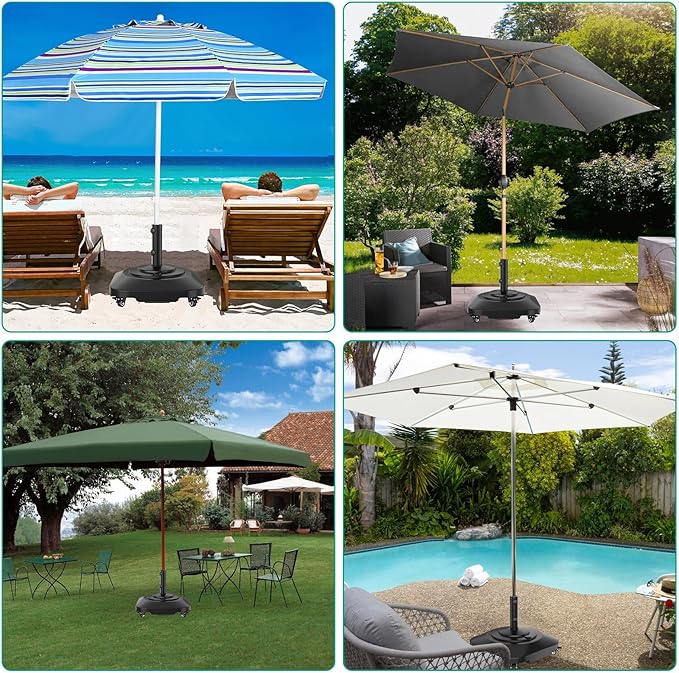 Umbrella Base with 5 Wheels, Upgraded 145lb Umbrella Stand Base, Heavy Duty & Windproof, Fillable Umbrella Base Mobile Umbrella Outdoor for Patio, Deck, Poolside, Lawn, Fits Most Sized Umbrellas - Image 8