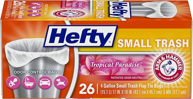 Hefty Small Garbage Bags, Flap Tie, Tropical Paradise Scent, 4 Gallon by Hefty