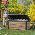 Keter Signature Collection 150 Gallon Resin Deck Box Organization and Storage Box for Patio Outdoor Cushions, Throw Pillows, Garden Tools and Pool Supplies, Ashwood - Image 10