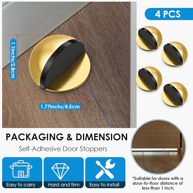 4 Pcs Self Adhesive Door Stoppers, Stainless Steel Floor Door Stop Wall - Image 2