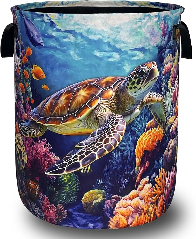 Funny Turtles Laundry Basket Oxford Cloth Ocean Animal Sea Turtle Laundry Hamper by Unknown