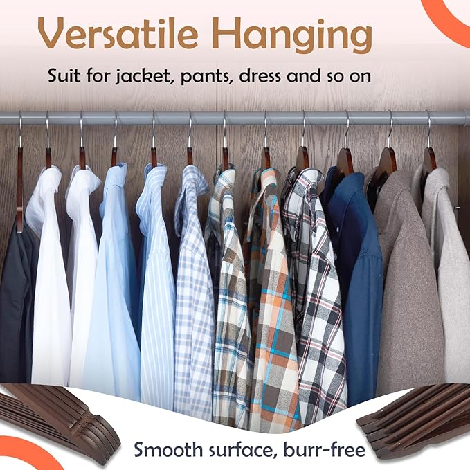 ELONG HOME Solid Wooden Hangers 20 Pack, Wood Suit Hangers - Image 3