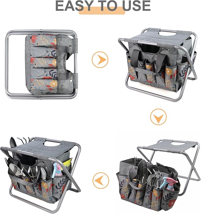 MDSTOP Folding Gardening Stool with Detachable Storage Tote Bag, Gardening Tools Set Organizer for Fishing Outdoor Sports Hiking Camping Garden, Gardening Gifts for Mom/Dad, Without Tools (Aluminum) - Image 6
