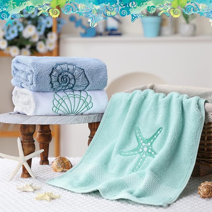 3 Pack Coastal Hand Towels for Bathroom 100% Cotton Embroidered Beach Bathroom - Image 4