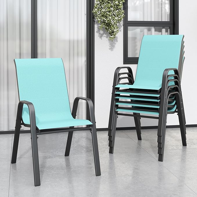 Patio Chairs Set of 6, Stackable Outdoor Dining Chairs for All Weather Textilene Fabric & Metal Frame, Outdoor Chairs Set for Backyard Deck Garden by Vimstora