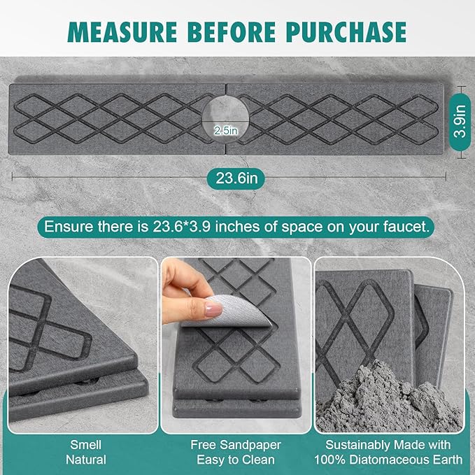 23.6 Inch Stone Faucet Mat for Kitchen Sink, Diatomite Absorbent Fast Drying - Image 2