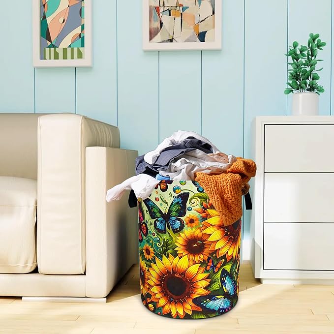 Beautiful Butterfly Sunflower Laundry Basket Oxford Cloth Laundry Hamper - Image 7