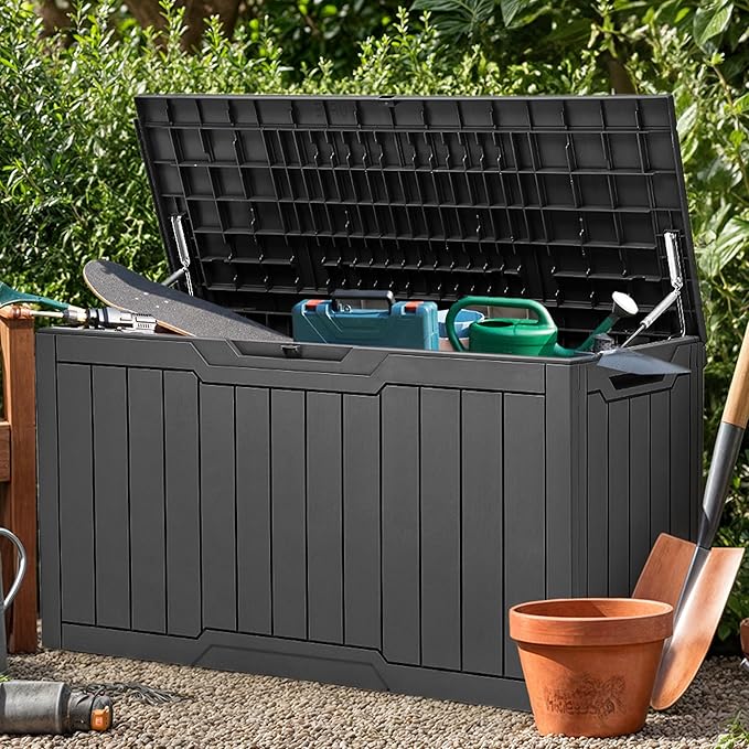 YITAHOME 100 Gallon Resin Deck Box, Weather Resistant Outdoor Storage Box, Lockable Indoor Outdoor Storage for Supplies and Essentials, Dark Gray - Image 2