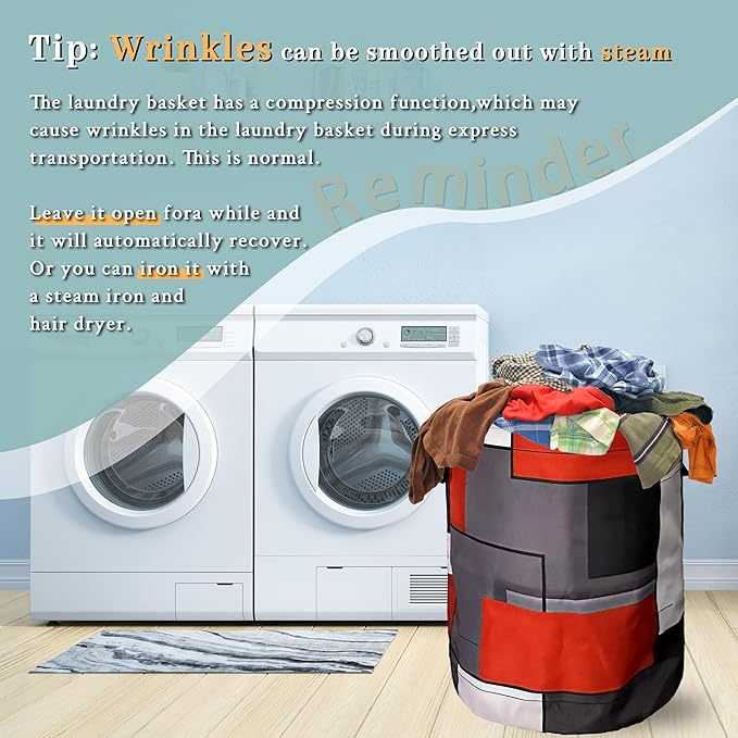 Red Grey Geometry Laundry Basket Foldable - Image 6