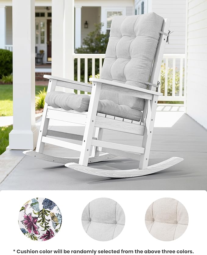 SERWALL Oversized Outdoor Rocking Chair Set of 2, HDPE Rocker for Adults, Patio Rocking Chairs for Porch, White - Image 9