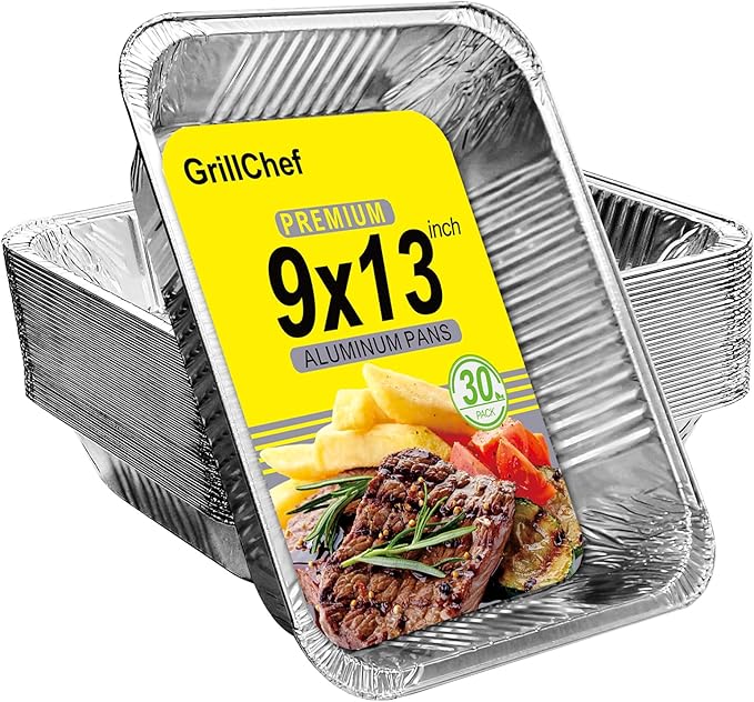 GrillChef Aluminum Foil Pans, Disposable 9x13 Baking Pans, 30 Pack Tin Foil by GrillChef