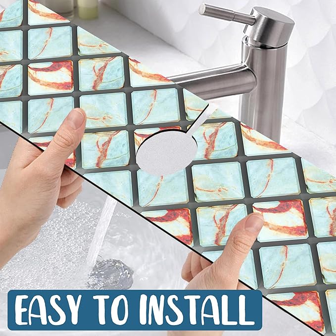 Rendering Marble Kitchen Sink Splash Guard Faucet Mat Blue Wall Tiles Super - Image 5