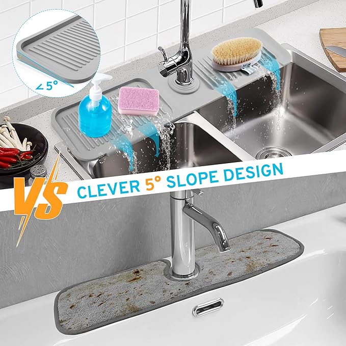 24" Longer Silicone Splash Guard, 5 Slope Design Faucet Water Catcher Mat - Image 5