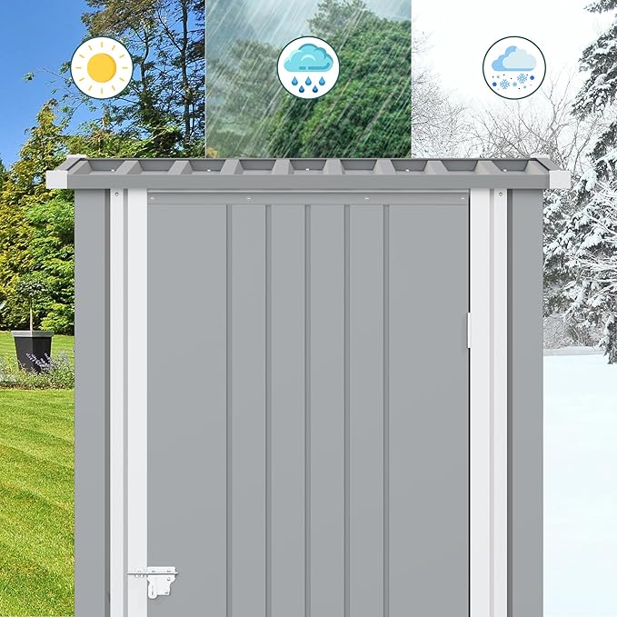 Greesum 3x3FT Outdoor Storage Shed, Small Metal Storaged Sheds with Lockable Doors, Sheds & Outdoor Storage for Backyard, Pool and Garden, Gray - Image 5