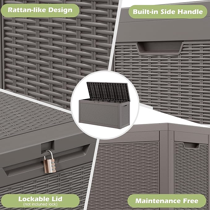 Outdoor Storage Box, Resin Deck Boxes Indoor and outdoor, Waterproof Storage Box Lockable Lid (Grey,70 Gallon) - Image 3