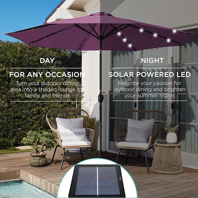 Best Choice Products 10ft Solar Polyester LED Lighted Patio Umbrella w/Tilt Adjustment and UV-Resistant Fabric - Image 3
