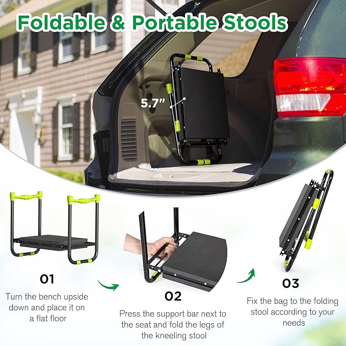 10.8” Wide Garden Kneeler and Seat, Heavy Duty Foldable Gardening Stool with Tool Belt Pouch, Portable Gardening Bench Chair for Seniors & Parents, Non-Slip & Easy Grip Design - Image 7