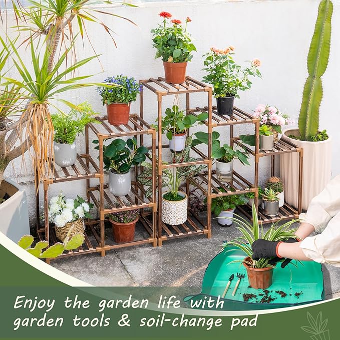 Uneedem Wood Plant Stand Indoor Outdoor Corner Plant Shelf Stand, 5 Tiered 10 Potted Flower Plant Stands for Indoor Plants Multiple, Plant Shelves Stands Rack for Living Room, Patio, Balcony - Image 4