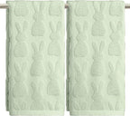 Artoid Mode 2 Pcs Light Green 3D Rabbit Jacquard Easter Hand Towels by ArtoidMode