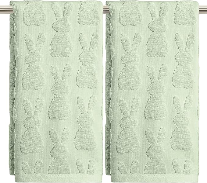 Artoid Mode 2 Pcs Light Green 3D Rabbit Jacquard Easter Hand Towels by ArtoidMode
