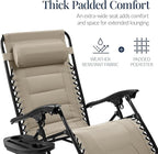 Best Choice Products Oversized Padded Zero Gravity Chair, Folding Outdoor Patio Recliner, XL Anti Gravity Lounger for Backyard w/Headrest, Cup Holder, Side Tray, Polyester Mesh - Dune - Image 4