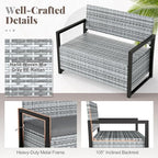 RELAX4LIFE Wicker Outdoor Bench with Storage - Rattan Deck Box w/Protective Liner for Pillows, Pool Supplies, Garden Tools, Patio Loveseat with Seat Cushion & Metal Armrests for Backyard Porch Balcony - Image 7