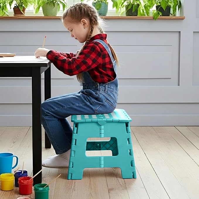 Utopia Home Folding Step Stool with Handle – 9 Inch Anti Slip Collapsible Stool – Holds Up to 300 lbs – Sturdy Plastic Step Stool Foldable for Kitchen, Bathroom and Home Use (1-Pack, Teal) - Image 2
