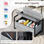 RELAX4LIFE Wicker Outdoor Bench with Storage - Rattan Deck Box w/Protective Liner for Pillows, Pool Supplies, Garden Tools, Patio Loveseat with Seat Cushion & Metal Armrests for Backyard Porch Balcony - Image 6