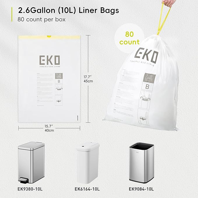 EKO 2.6 Gallon / 7-10 Liter, Extra-Strong Unscented Garbage Bags, Easy-Dispense - Image 5