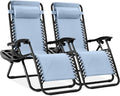 Best Choice Products Set of 2 Adjustable Steel Mesh Zero Gravity Lounge Chair Recliners w/Pillows and Cup Holder Trays - Dusty Blue/Black by BestChoiceProducts