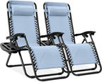 Best Choice Products Set of 2 Adjustable Steel Mesh Zero Gravity Lounge Chair Recliners w/Pillows and Cup Holder Trays - Dusty Blue/Black by BestChoiceProducts