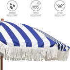 AMMSUN 7ft Patio Umbrella with Fringe Outdoor Tassel Umbrella UPF50+ Wood Color Steel Pole and Steel Ribs Push Button Tilt, Navy Stripe - Image 2