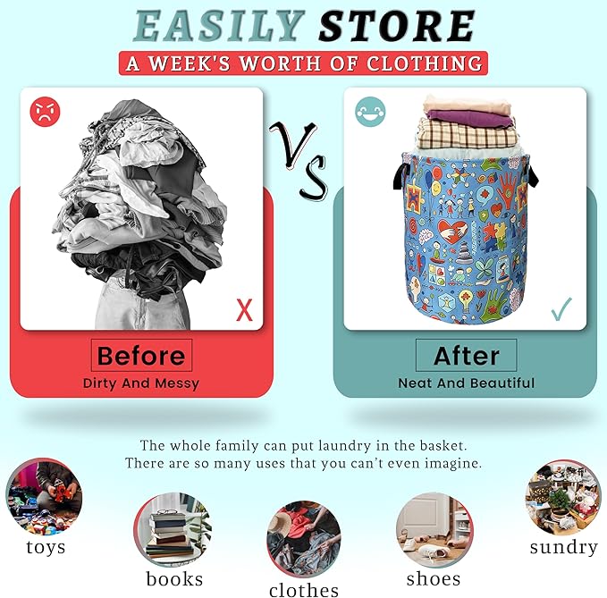 Autism Awareness Doodles Laundry Basket Foldable - Image 3