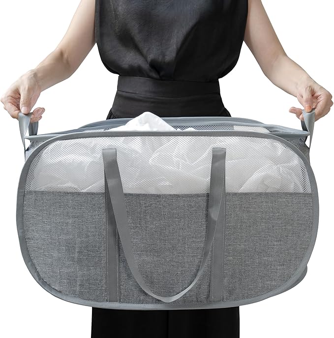 pop-up laundry basket，with Durable Handles collapsible Mesh laundry Hamper by BENJUN