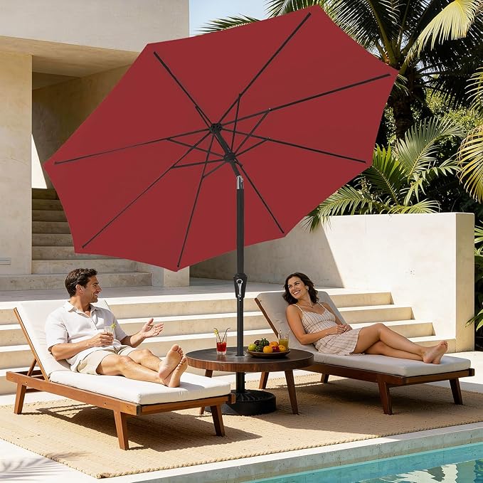 MEWAY 9ft Patio Umbrella Outdoor Table Umbrellas with Push Button Tilt and Crank, Market Umbrella 8 Sturdy Ribs for Deck, Garden, Pool and Backyard, Red - Image 3