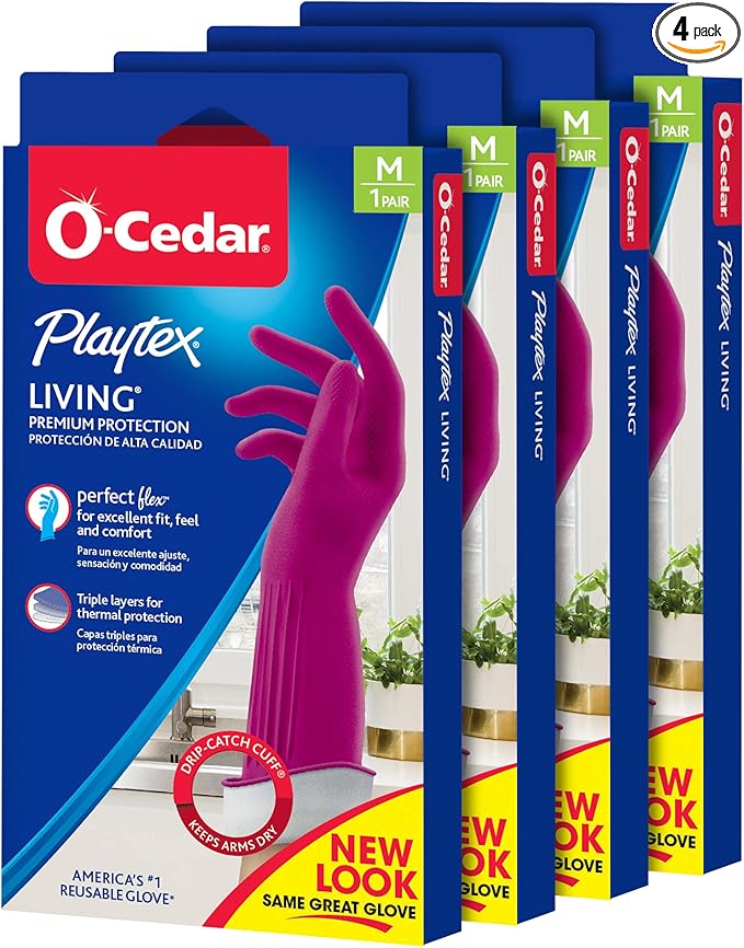 O-Cedar Playtex Gloves Living Reuseable Rubber Cleaning Gloves, Premium by Playtex