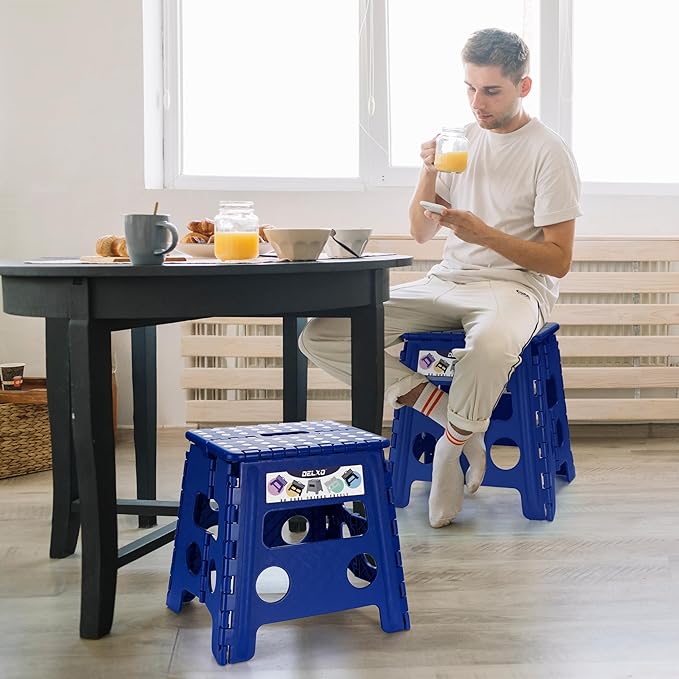 Delxo Folding Step Stool, 13 inch Non-Slip Foldable Stools for Kids & Adults Up to 300 LBS, Step Stool with Handle, Lightweight for Kitchen, Bathroom, Bedroom, Garden, Blue, 1PC - Image 5