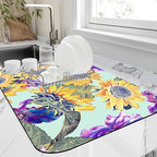 Dish Drying Mat Watercolor Sunflowers Irisflowers Floral Kitchen Mat 16"x24" by Unknown