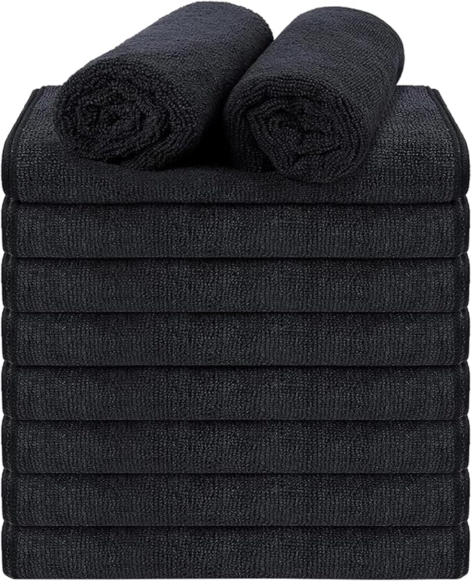 Black Salon Towels, Super Soft and Absorbent Microfiber Hair Towel by Puomue